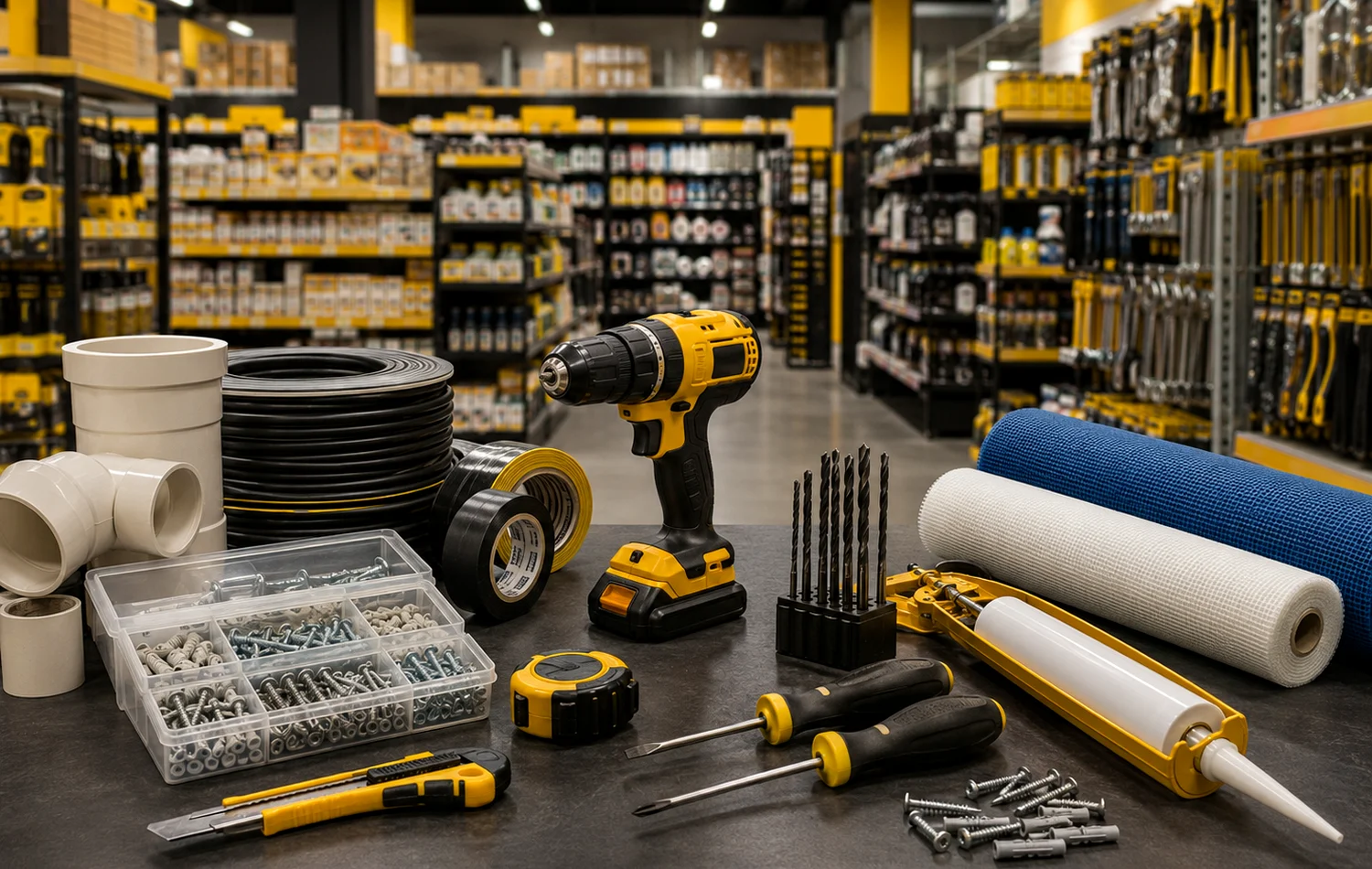 Interior organizado de loja de materiais