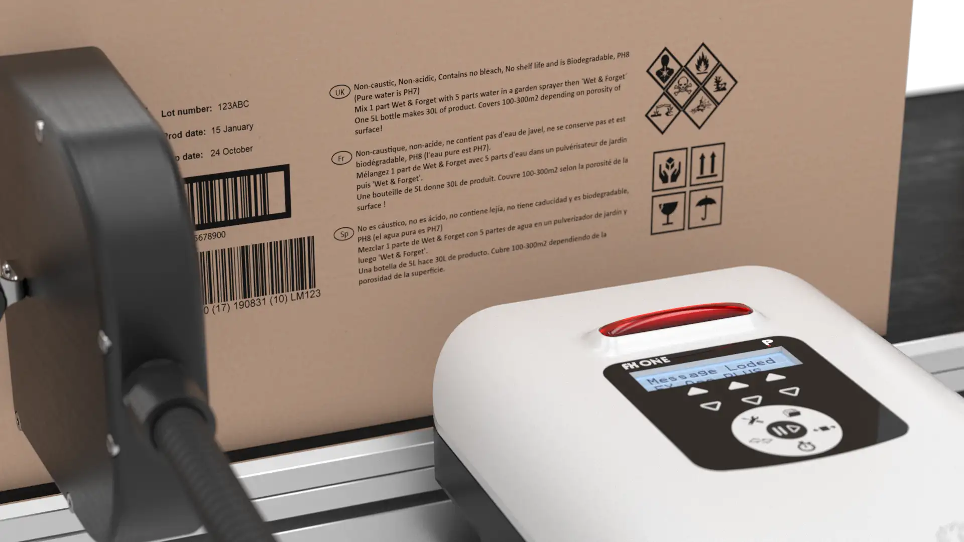 Codificador industrial ink jet em linha de produção
