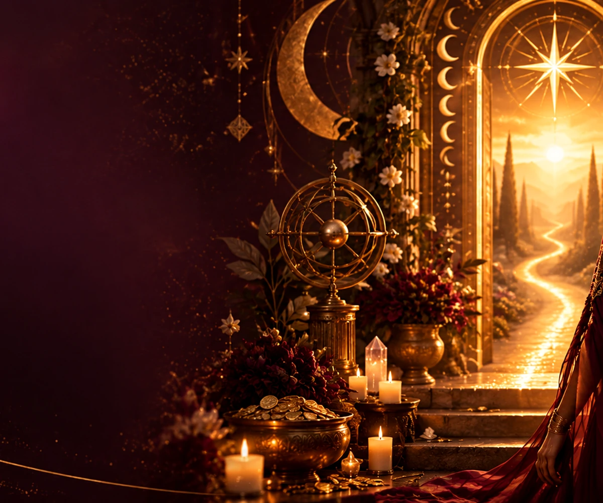 Composição simbólica de astrologia e orientação espiritual